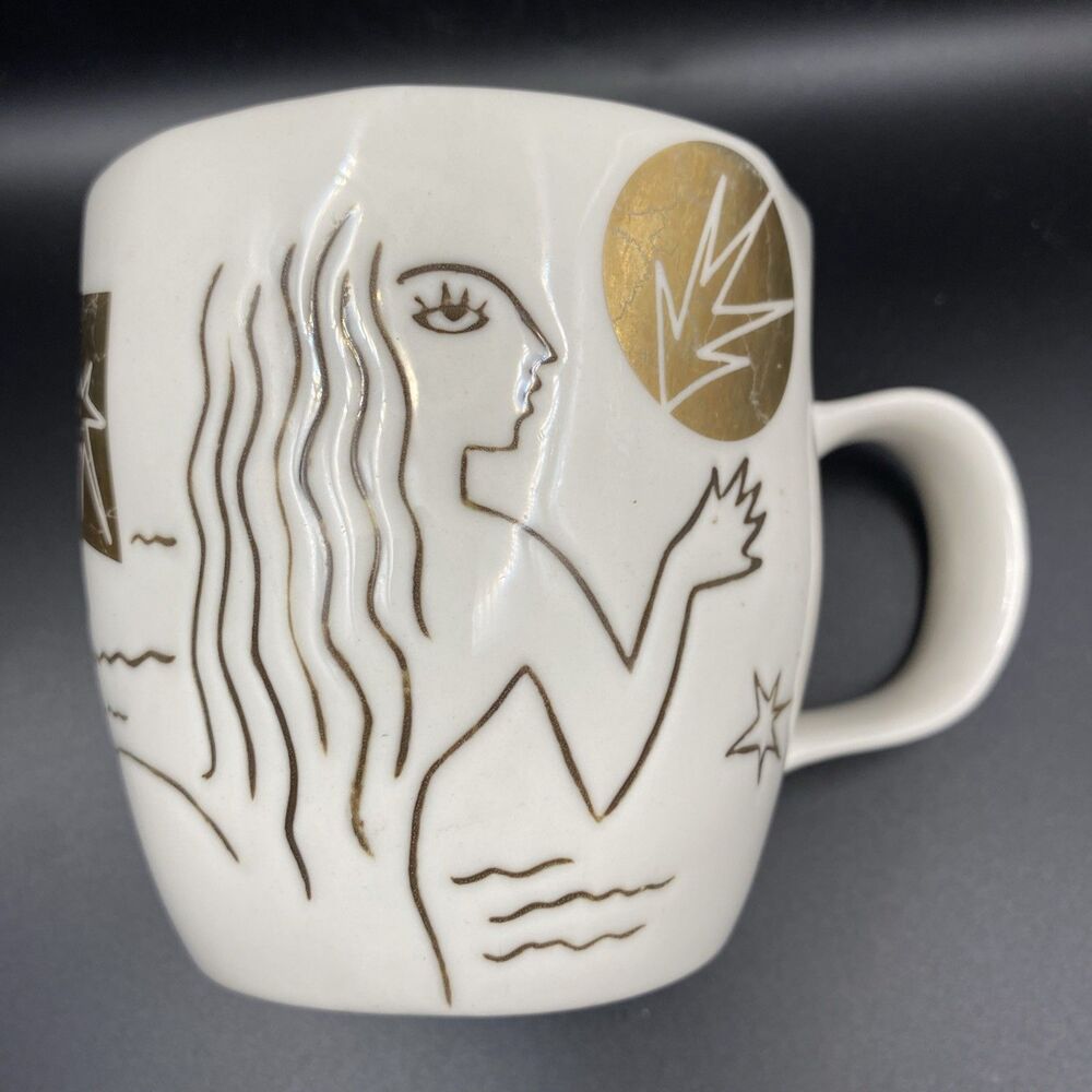 Starbucks Gold Etched Siren Mermaid 2013 Anniversary Bone China Mug Cup Scratch